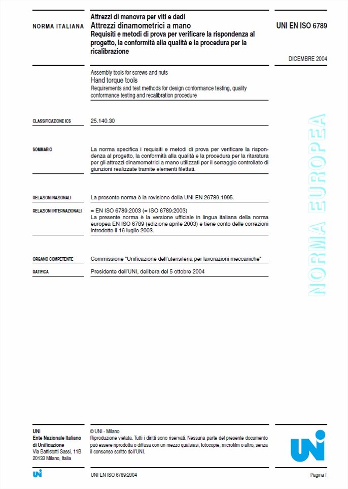 Norma UNI EN ISO 6789:2004 e Certificato di Taratura